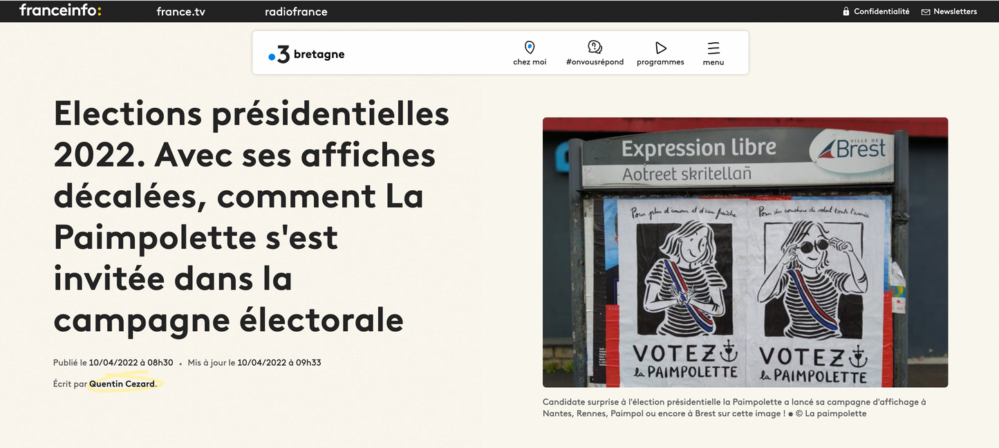 AFFICHE "Pour plus d'amour et d'eau fraîche VOTEZ LA PAIMPOLETTE"