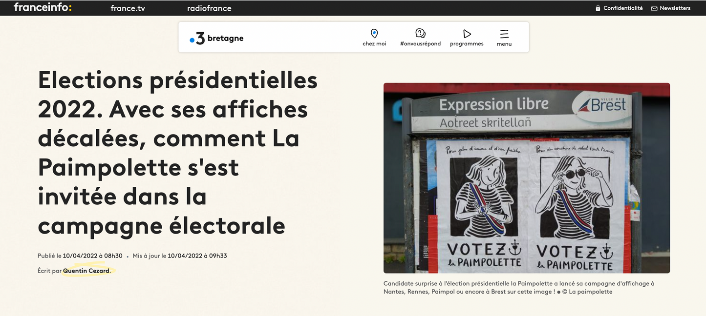 AFFICHE "Pour cesser de se faire tentaculer VOTEZ LA PAIMPOLETTE"